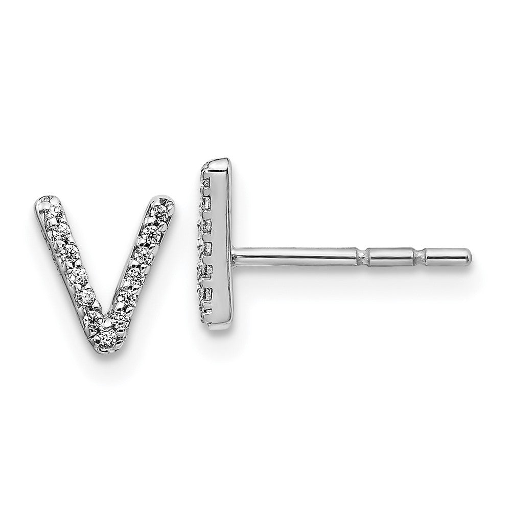 14k White Gold Diamond Initial V Earrings
