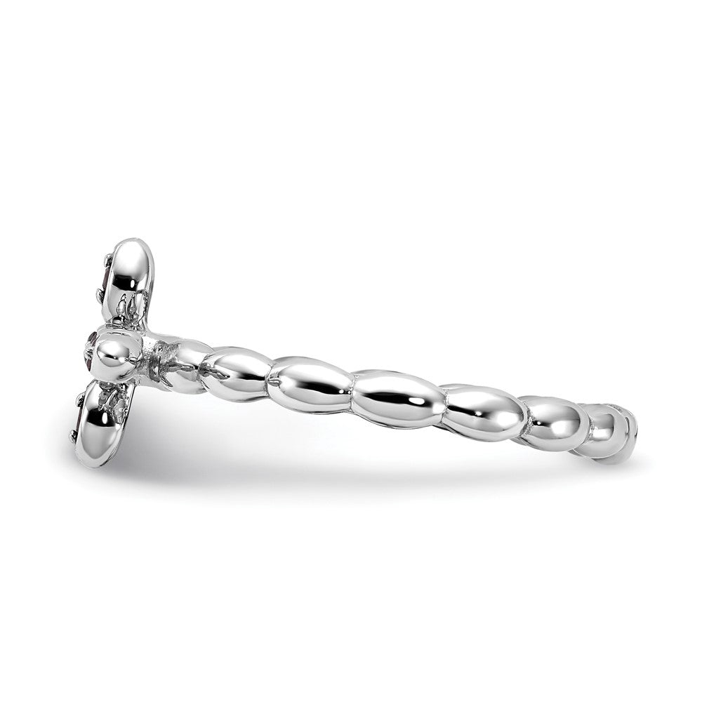 Sterling Silver Stackable Expressions Rhodium-plated Garnet Cross Ring Size -10