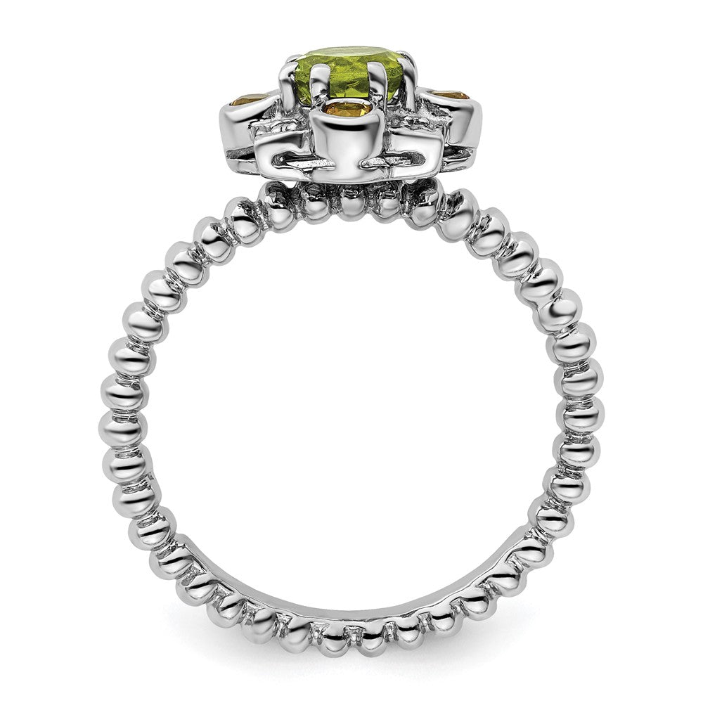 Sterling Silver Stackable Expressions Peridot, Citrine & Diamond Ring Size -5
