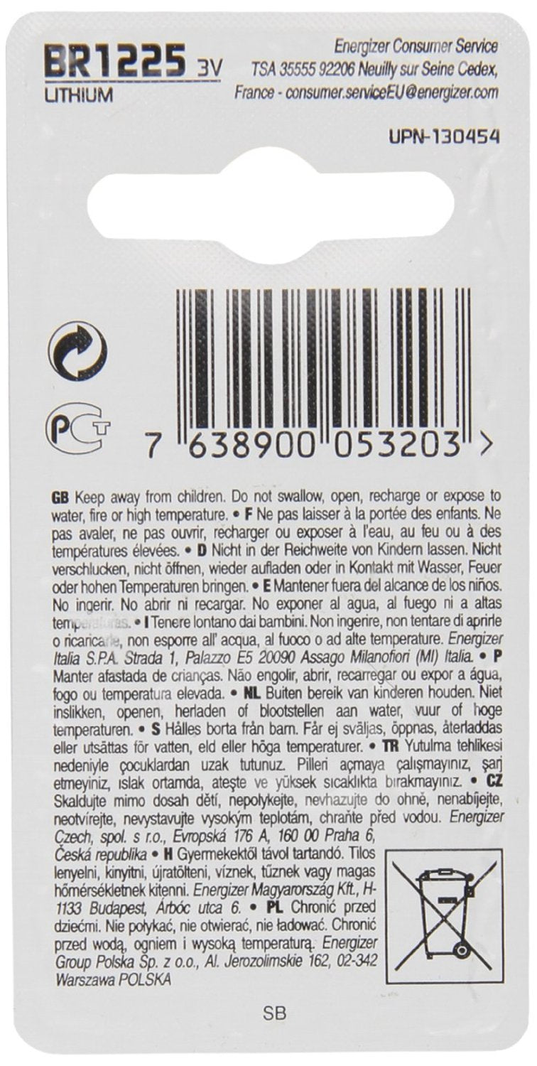 Pkg/(5) Type 1225 Energizer Lithium Batteries Tear Strip QWB1225