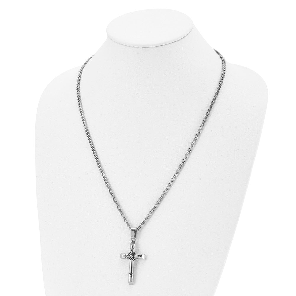 Stainless Steel Antiqued and Polished Reversible Cross 24in Necklace