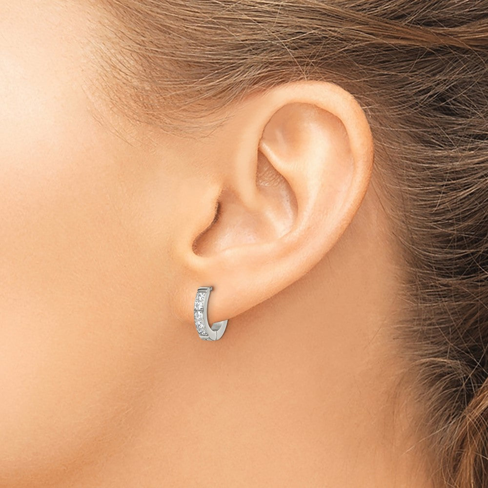Stainless Steel Polished with CZ 2.5mm Hinged Hoop Earrings