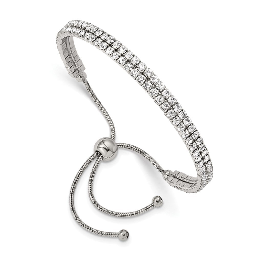 Stainless Steel Polished Preciosa Crystal Adjustable Bracelet 8.5 inches