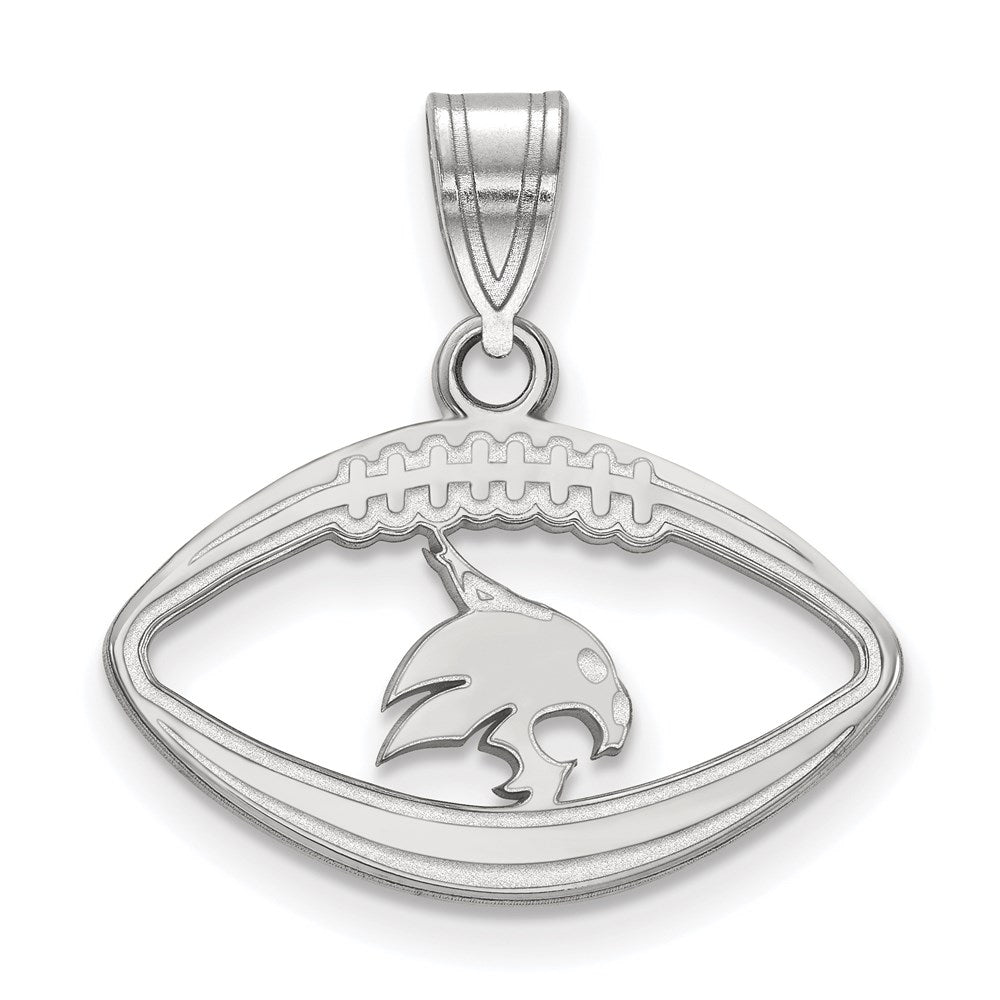 Sterling Silver Rhodium-plated LogoArt Texas State University Bobcat Football Pendant QSS019TST