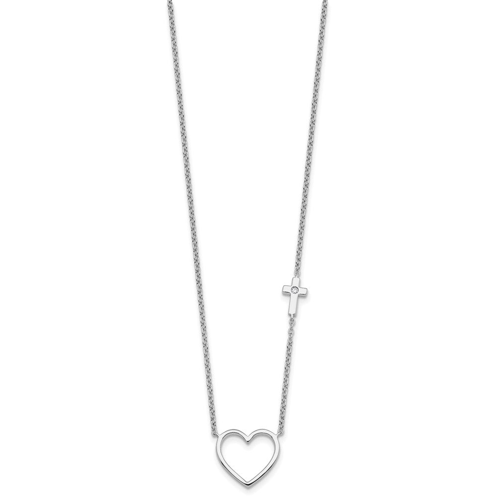 White Ice Sterling Silver Rhodium-plated Diamond Heart and Cross 18 inch Necklace plus 2 inch Extender