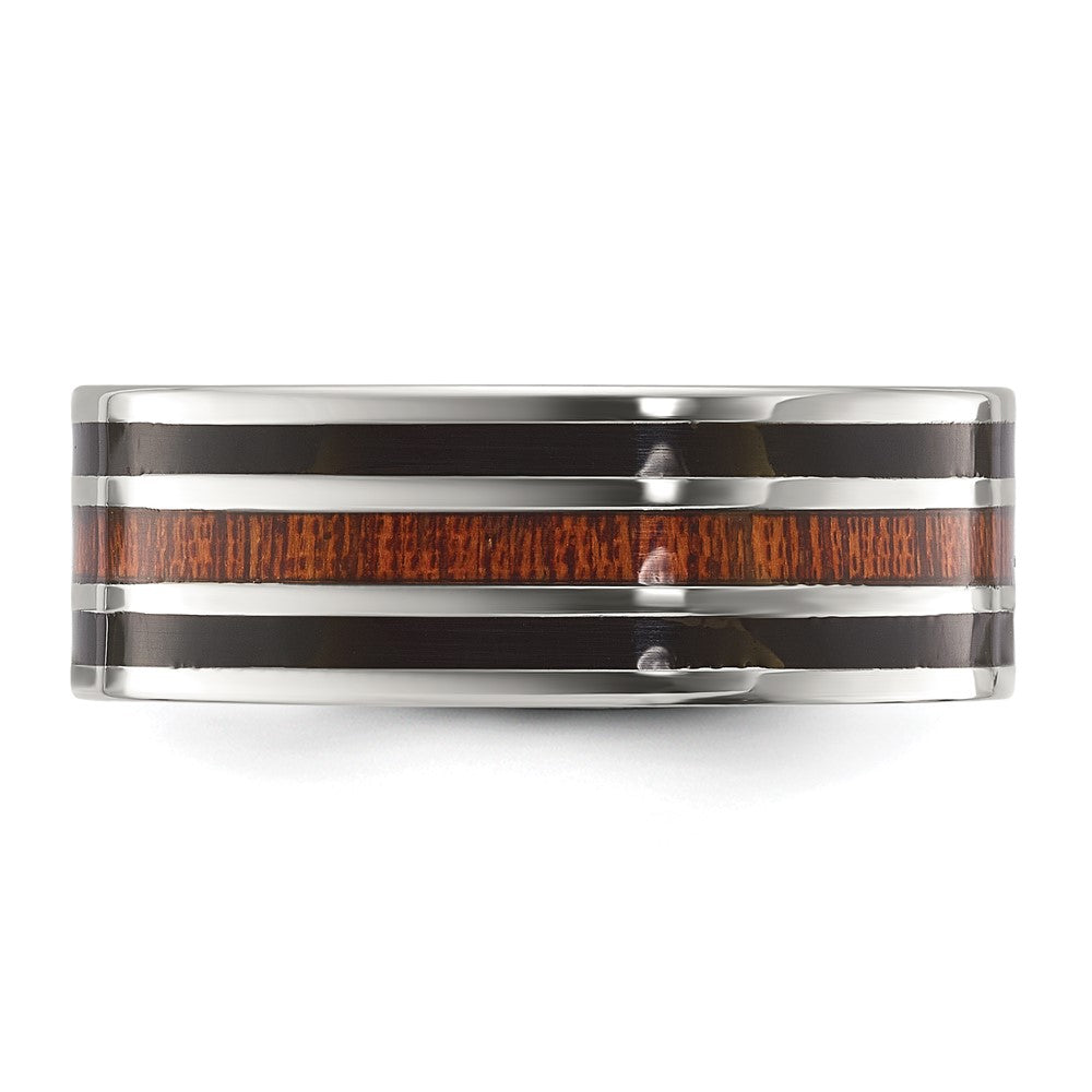 Chisel Titanium Polished with Black Resin and Wood Inlay 8mm Band Size - 12.5