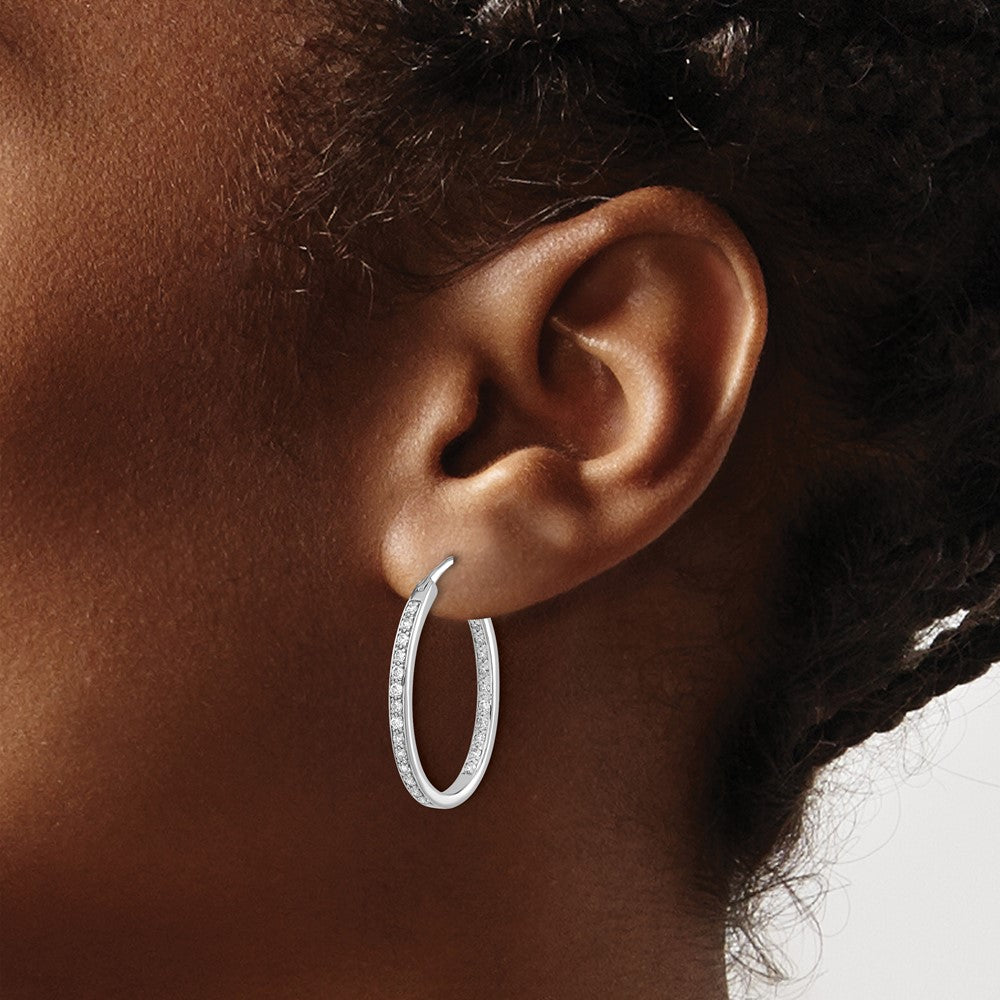 14k White Gold Diamond In/Out Hoop Earrings