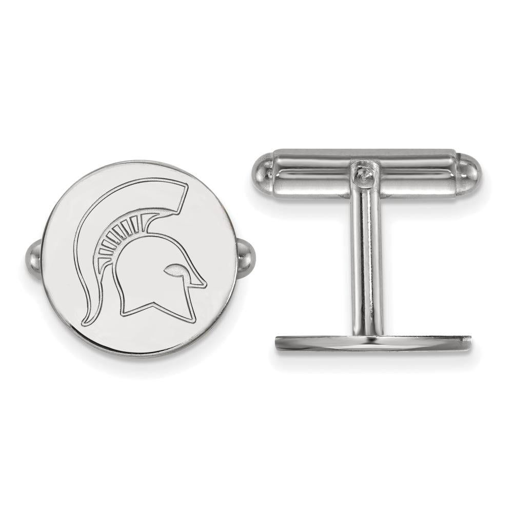 Sterling Silver Rhodium-plated LogoArt Michigan State University Spartan Cuff Links Q-SS053MIS
