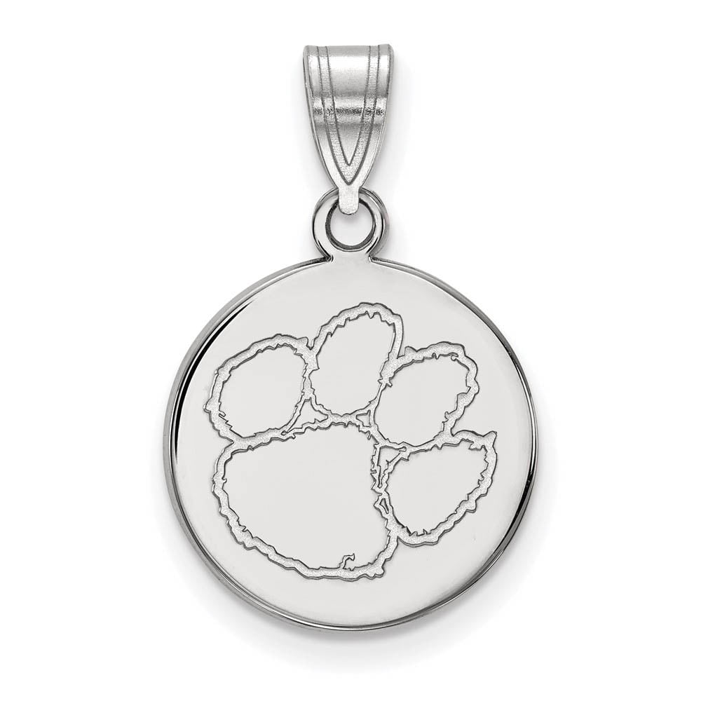 Sterling Silver Rhodium-plated LogoArt Clemson University Tiger Paw Medium Disc Pendant Q-SS039CU