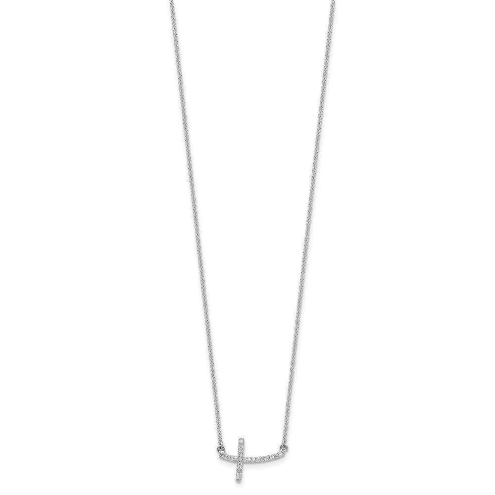 14k White Gold Diamond Sideways Cross 18 in. Necklace