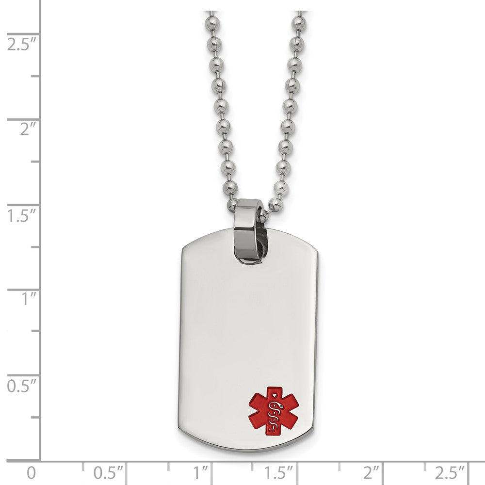 Stainless Steel Polished w/Red Enamel Medical ID 24in Necklace