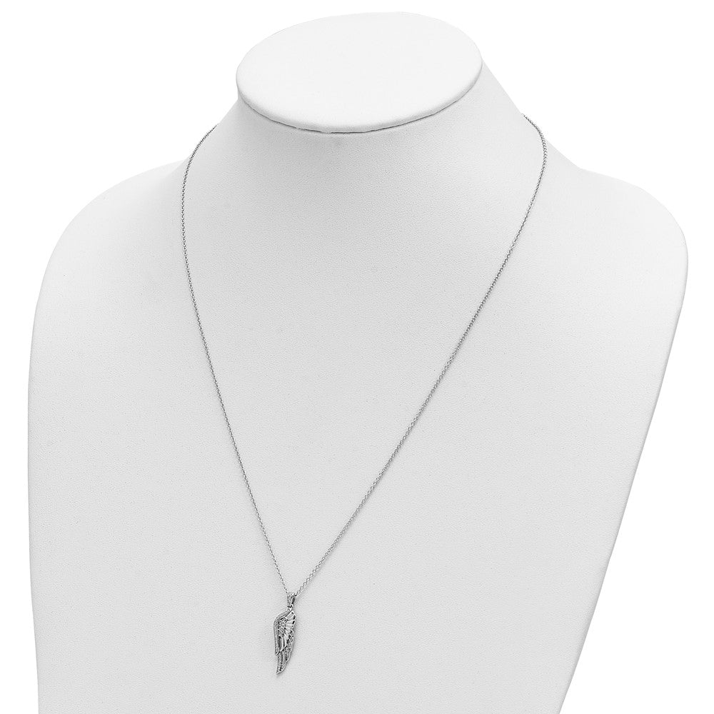 Sentimental Expressions Sterling Silver Rhodium-plated CZ Heaven Sent Wing 22in Necklace 18 Inches