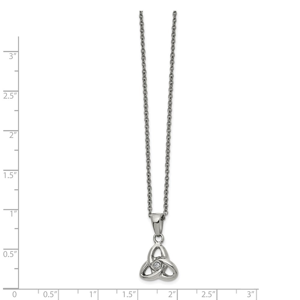 Stainless Steel Polished w/ Preciosa Crystal Knot 16in w/1in ext Necklace