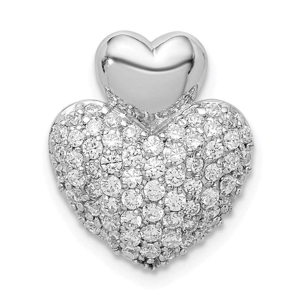 Sterling Silver Rhodium-plated CZ Double Heart Slide