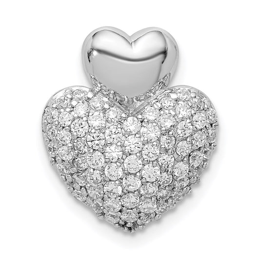 Sterling Silver Rhodium-plated CZ Double Heart Slide