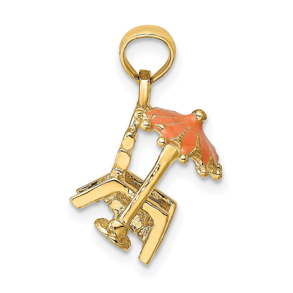 14K 3-D Beach Chair w/Orange Enameled Umbrella Charm