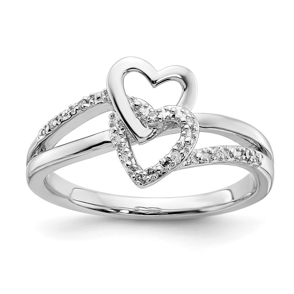 Sterling Silver Polished Diamond Double Hearts Ring
