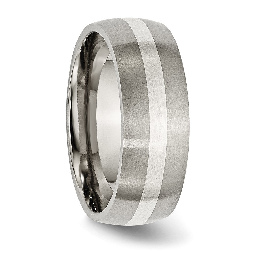 Titanium Brushed w/Sterling Silver Inlay 8mm Band Size - 6.5