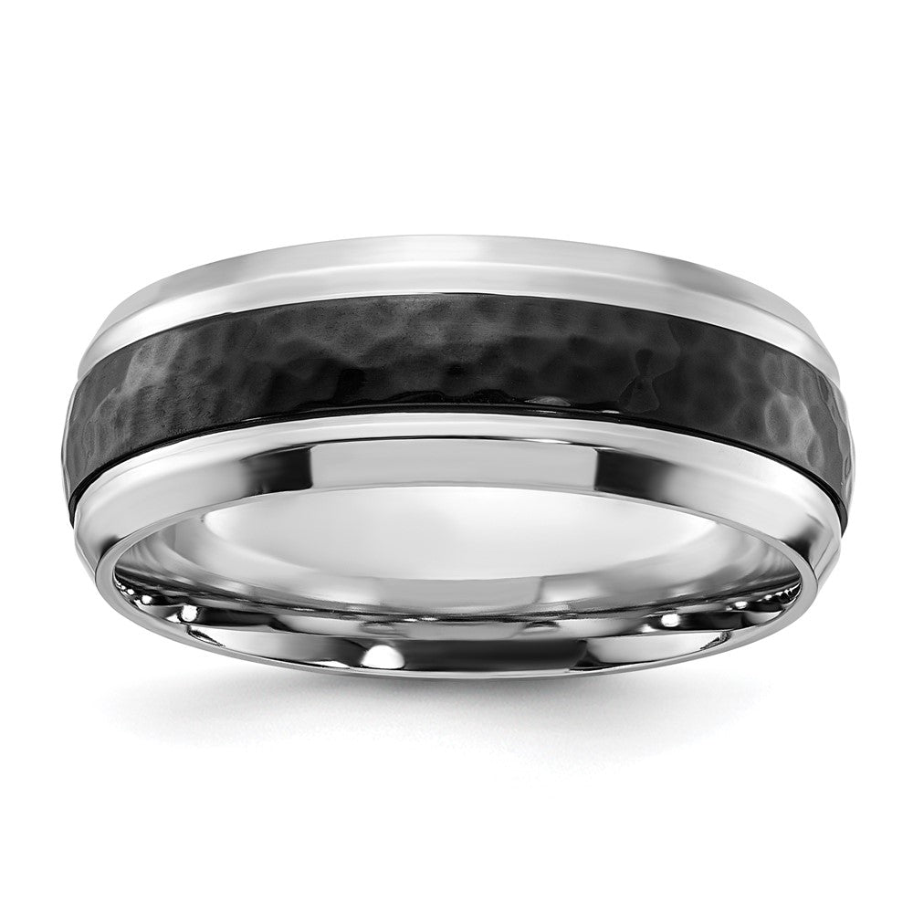 Cobalt Polished w/Hammered Black IP-plated Center 8mm Band Size - 8.5