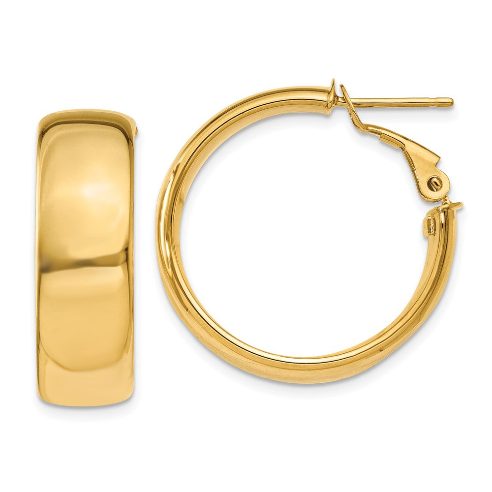 10k 7.75mm Omega Back Hoop Earrings