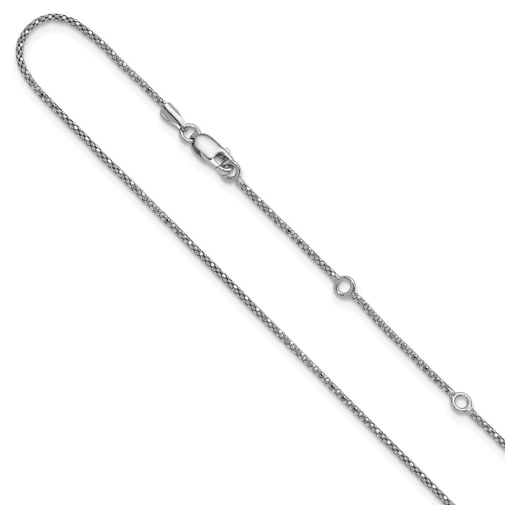 Sterling Silver RH-plt 1.2mm D/C Popcorn 1in+1in Adjustable Chain