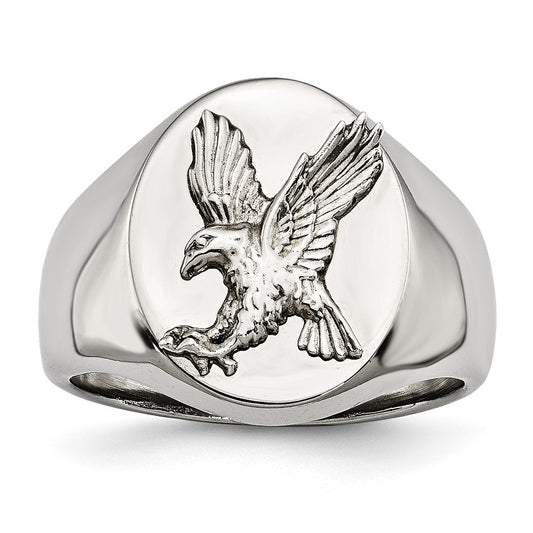 Stainless Steel Polished w/Sterling Silver Rhodium-plated Eagle Ring Size - 10