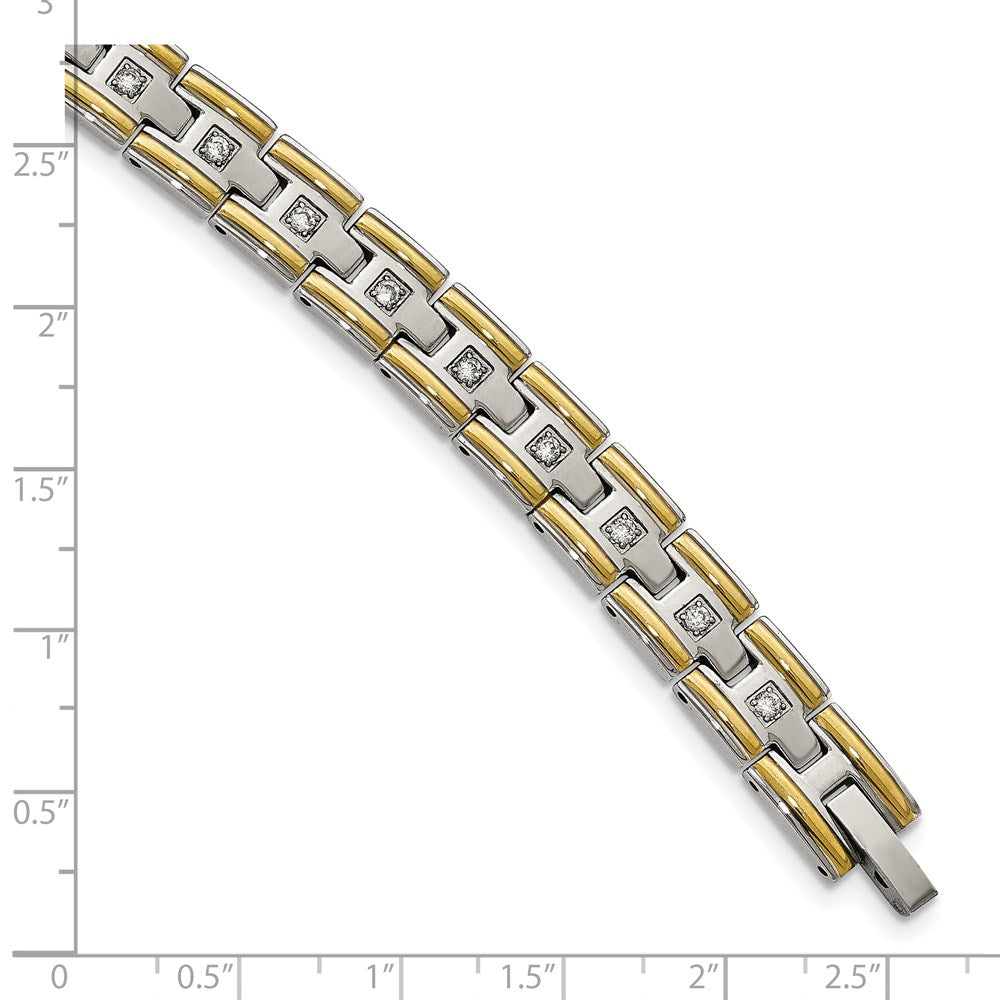 Stainless Steel Polished Yellow IP-plated with CZ 8.5in Bracelet 8.5 inches