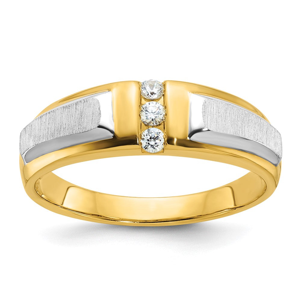 IBGoodman 14k Two Tone 1/8 carat Lab Grown Diamond VS/SI+ G+ Complete Polished and Satin Men's Three Stone Ring