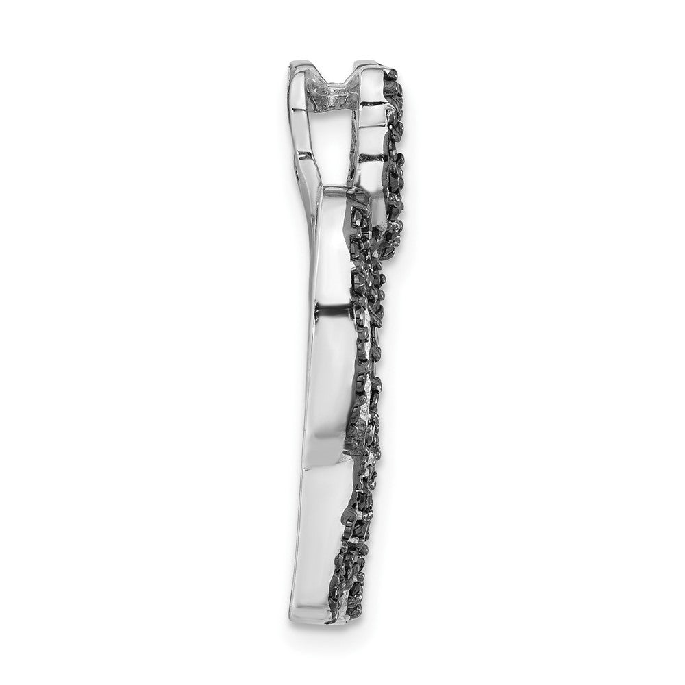 Sterling Silver Black Rhodium-Plated & Black CZ Cat Slide Pendant