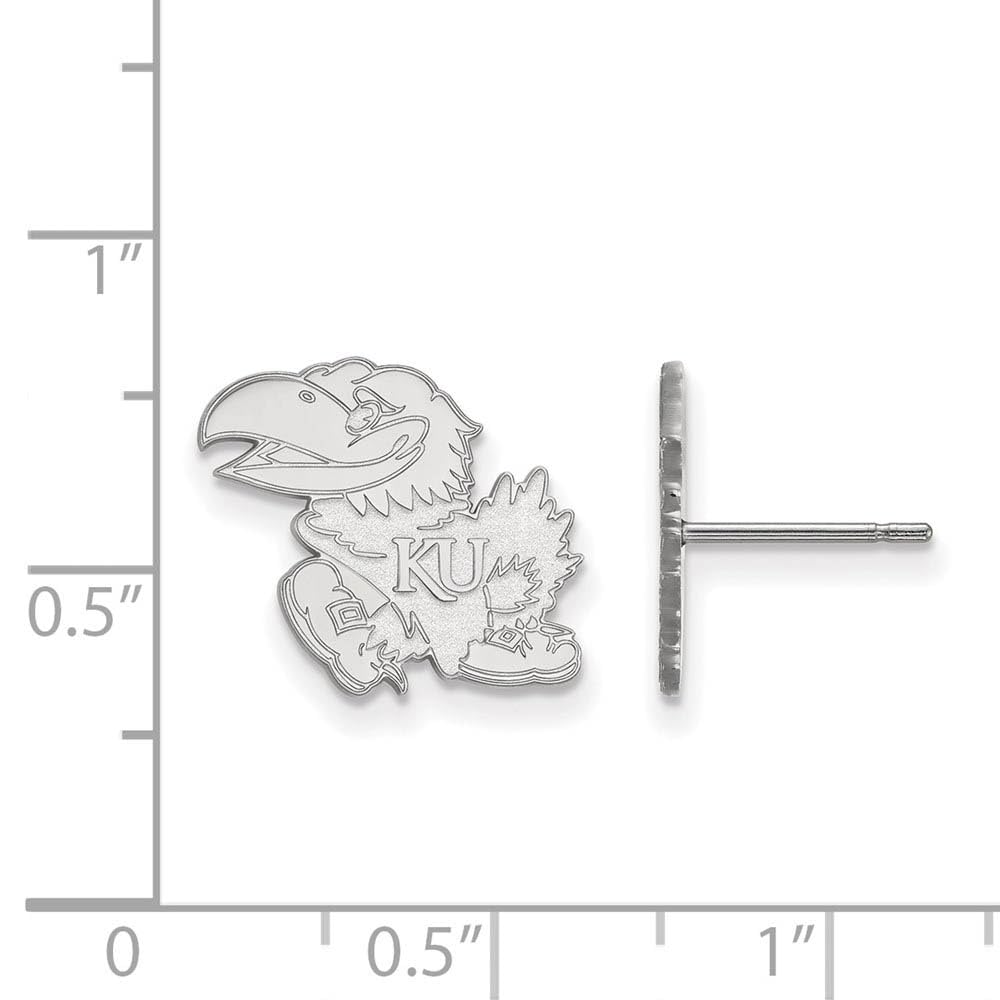 Sterling Silver Rhodium-plated LogoArt University of Kansas Jayhawk Small Post Earrings Q-SS009UKS