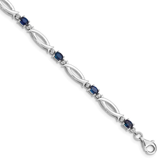 Sterling Silver Rhodium-plated Sapphire and Diamond Bracelet 7 inches