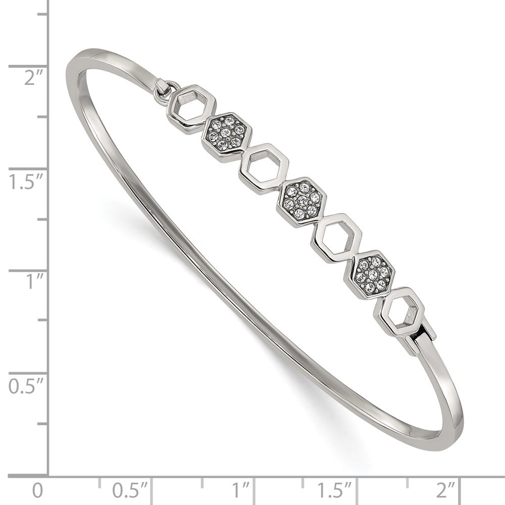 Chisel Stainless Steel Polished with Crystals Hexagons 6.5 inch Hinged Bangle 6.5 inches