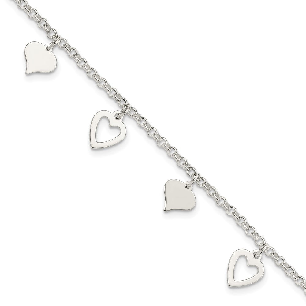 Sterling Silver Polished Heart Bracelet 7.5 inches