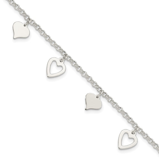 Sterling Silver Polished Heart Bracelet 7.5 inches