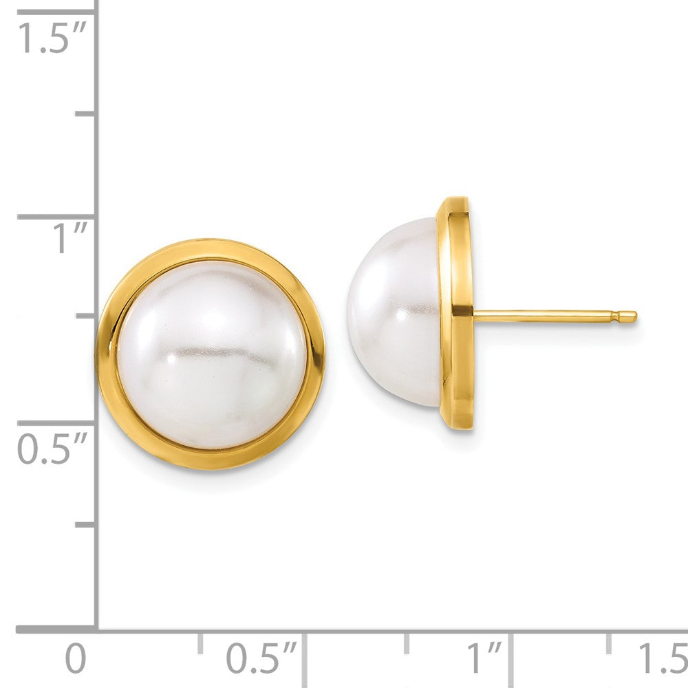 14ky Simulated Pearl Post Button Earrings