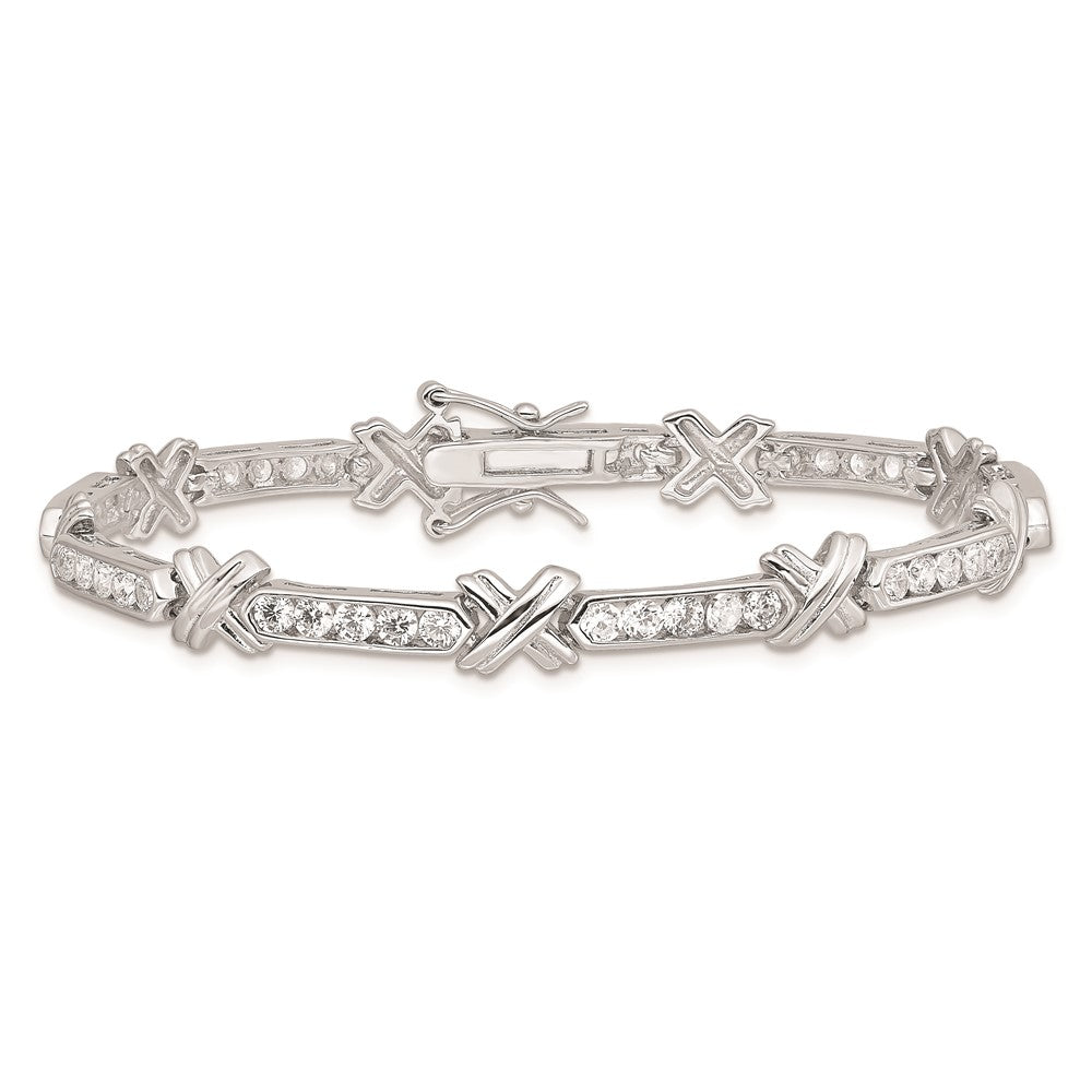 Sterling Silver Rhodium-plated CZ  -X- Bracelet 7 inches