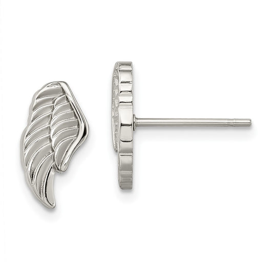 Stainless Steel Polished and Textured Wing Post Earrings