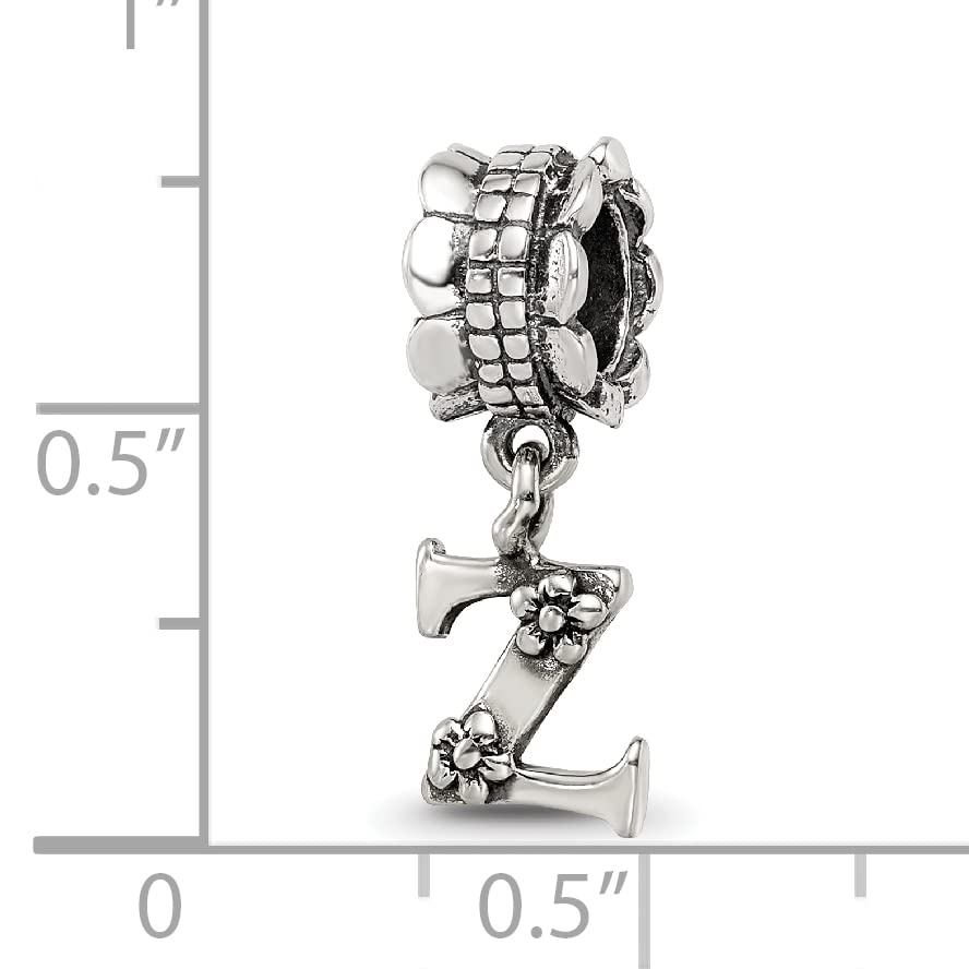 925 Sterling Silver Polished Artisan Oxidized Reflections Letter Name Personalized Monogram Initial Z Dangle Bead Charm