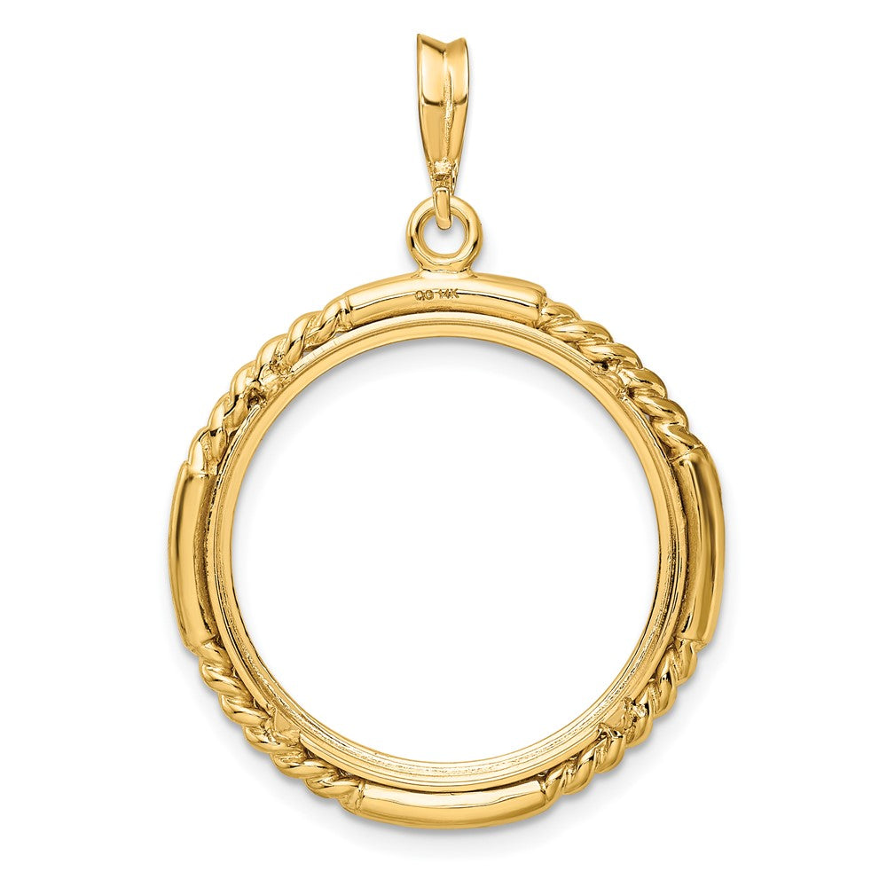 Wideband Distinguished Coin Jewelry 14k Polished Quadruple Twist and Bright 21.6mm Prong Coin Bezel Pendant