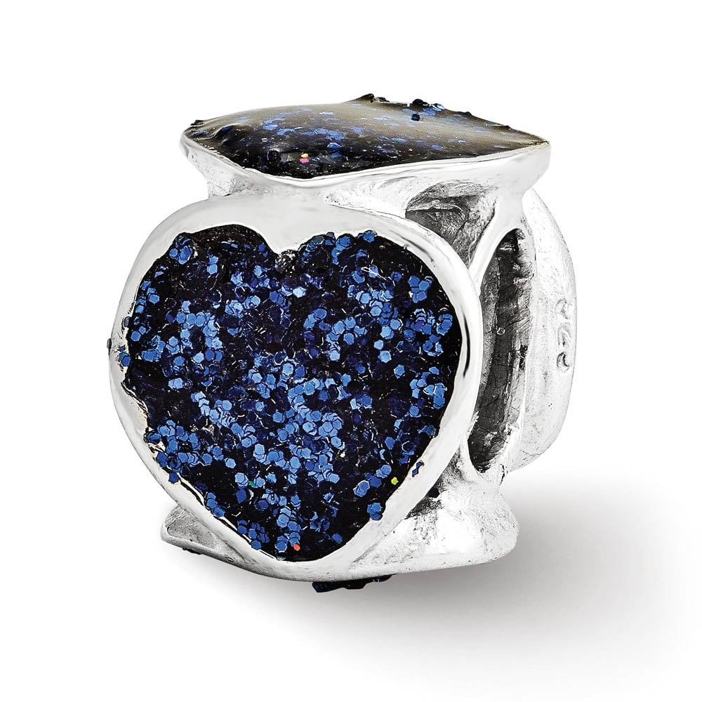 The Black Bow Sterling Silver and Blue Glitter Enameled Heart Bead Charm
