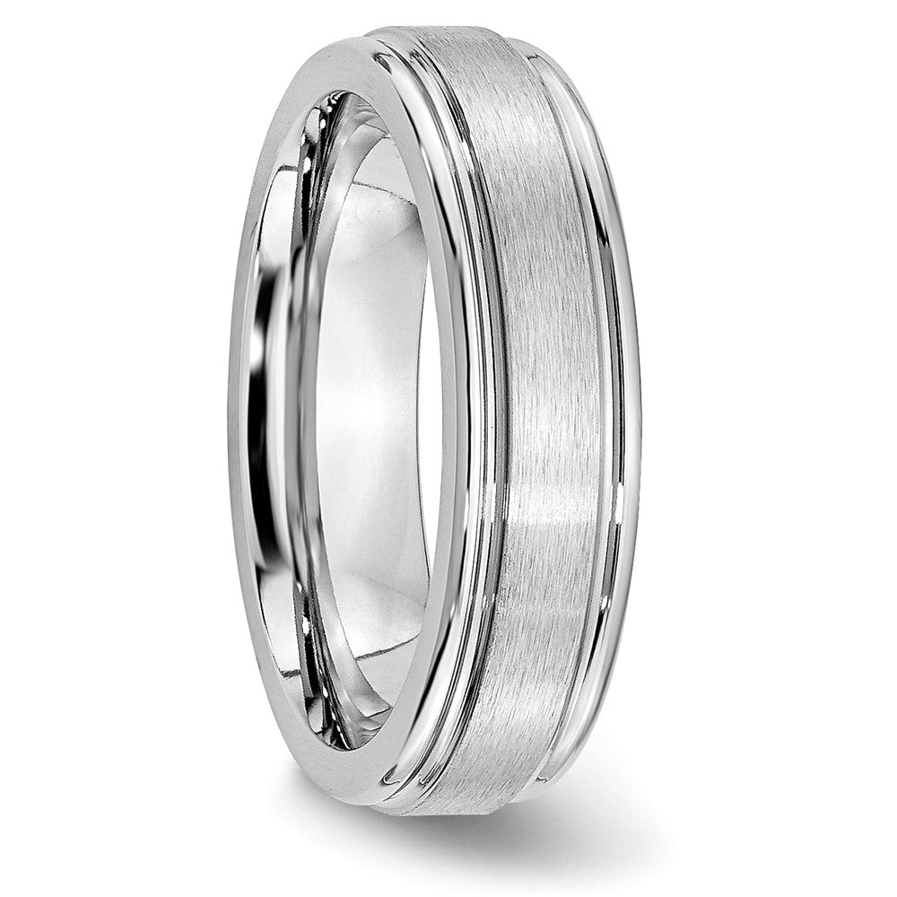 Cobalt Satin and Polished Ridged Edge 6mm Band Size - 9