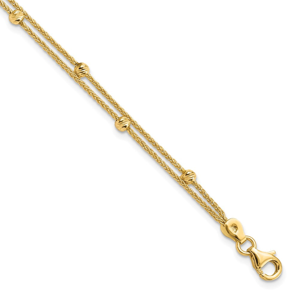 14K Gold Polished and Diamond-cut Beads 2 Strand Bracelet 7.5  inches