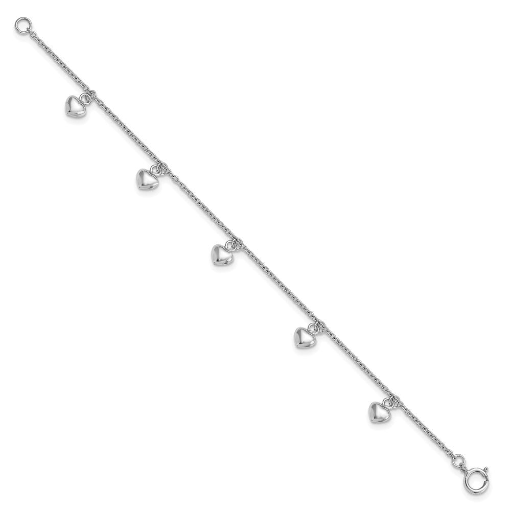 Sterling Silver Rhodium-plated Polished Hearts Children's Bracelet 6 inches
