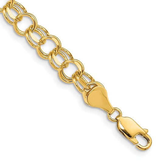 14k Double Link Charm Bracelet 7  inches