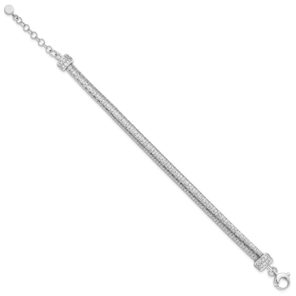 Sterling Silver Rhodium-plated CZ with 1in ext. Bracelet