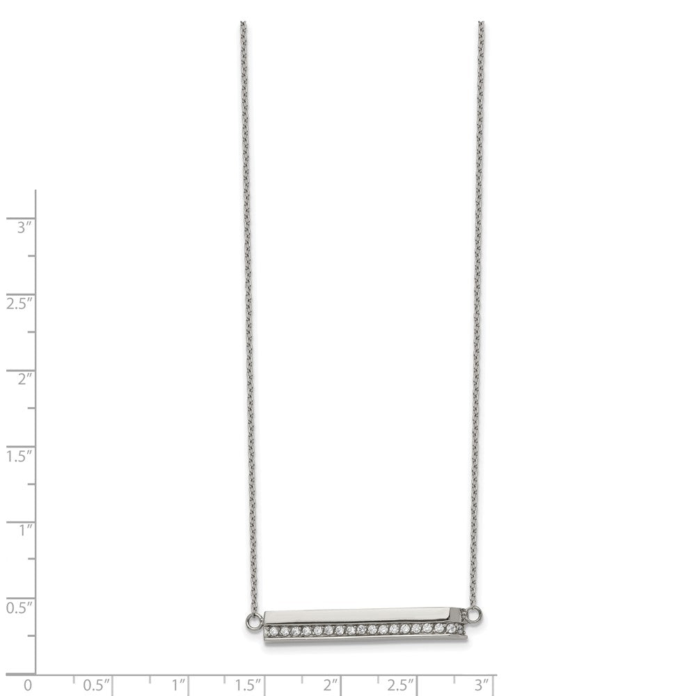 Stainless Steel Polished with CZ Bar 18in with 1in ext. Necklace