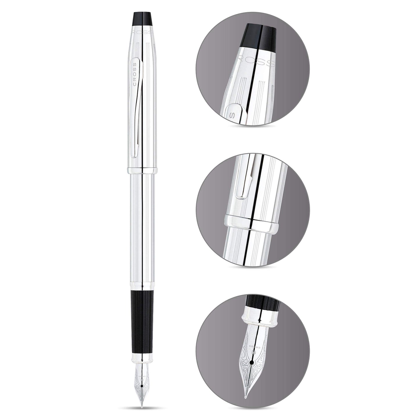 Cross Century II Refillable Fountain Pen, Medium Nib, Includes Premium Gift Box - Lustrous Chrome