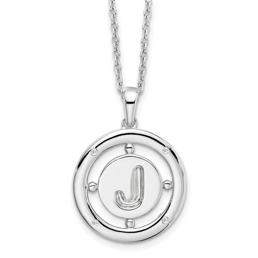 White Ice Sterling Silver Rhodium-plated 18 Inch Diamond Letter J Initial Necklace with 2 Inch Extender 18 Inches