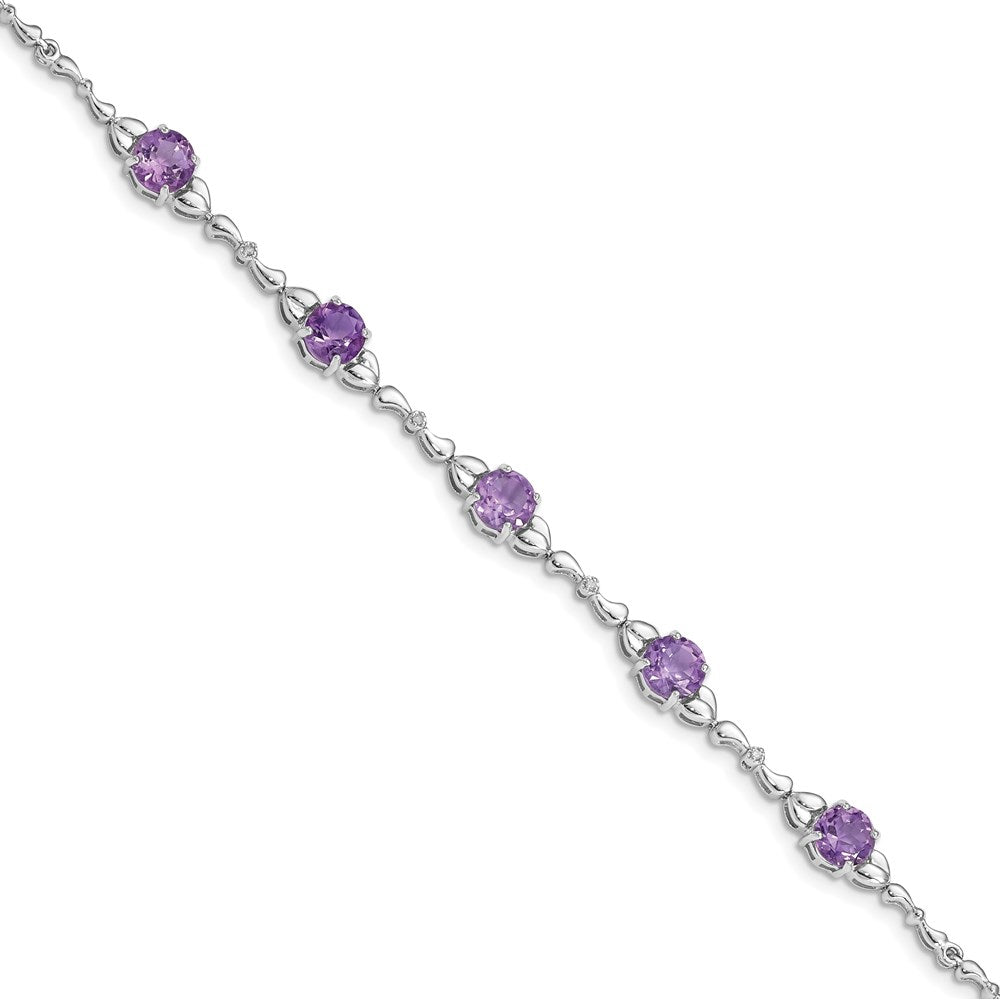 Sterling Silver Rhodium-plated Amethyst & Diamond Tennis Bracelet 7.5 inches