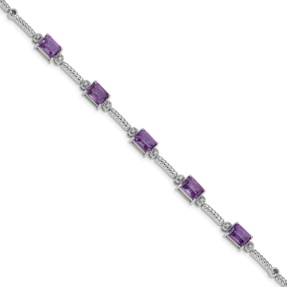 Sterling Silver Rhodium-plated Amethyst & Diamond Tennis Bracelet 7.5 inches